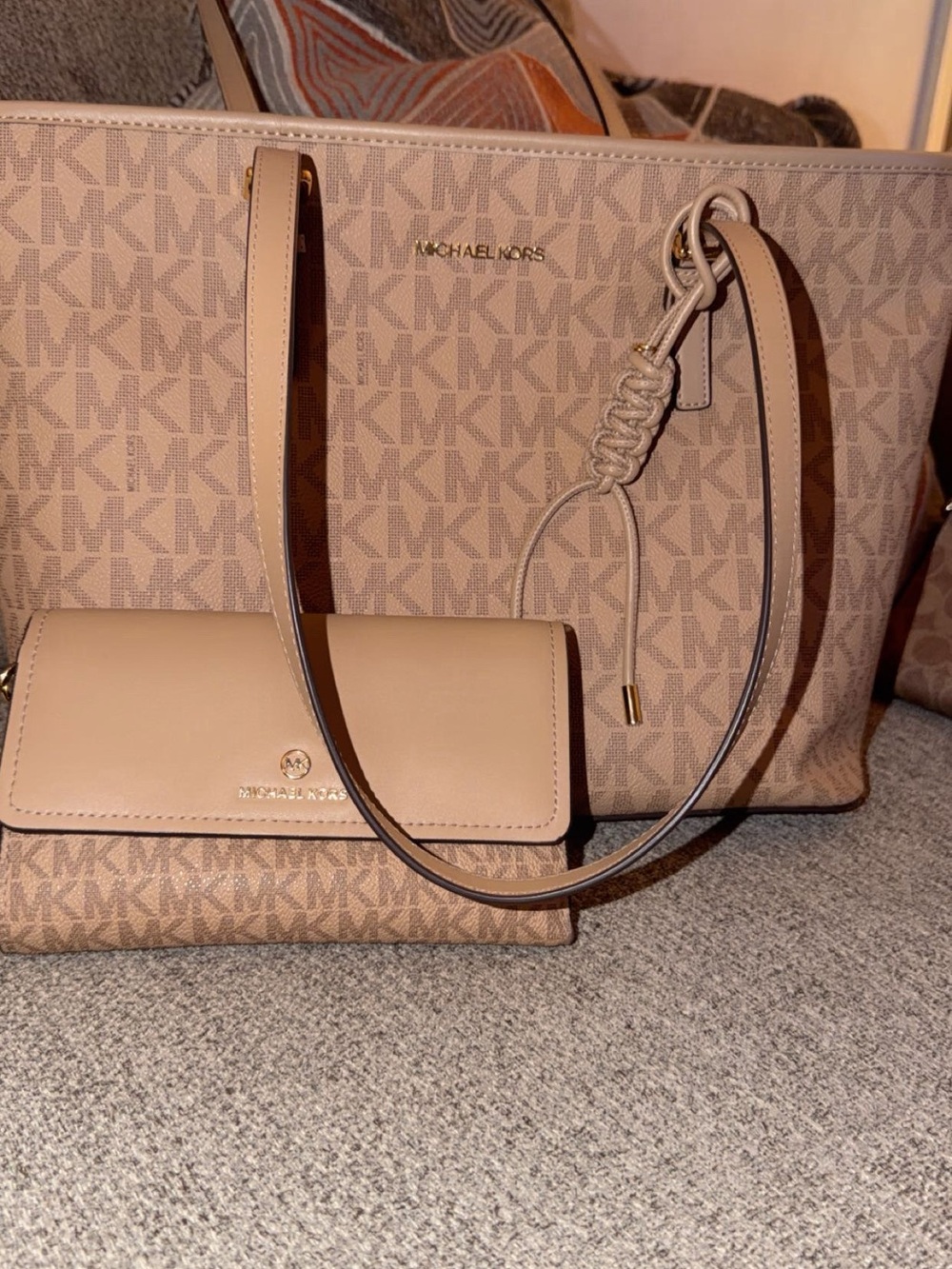 Michael Kors Beige Monogram Tote with Matching Wallet